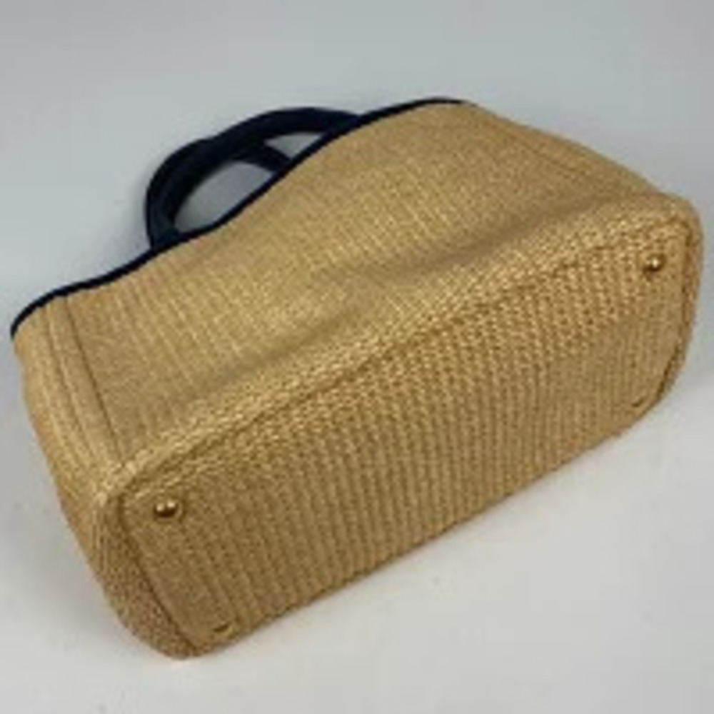Prada Navy handbag raffia tote beige Blue plate bag basket